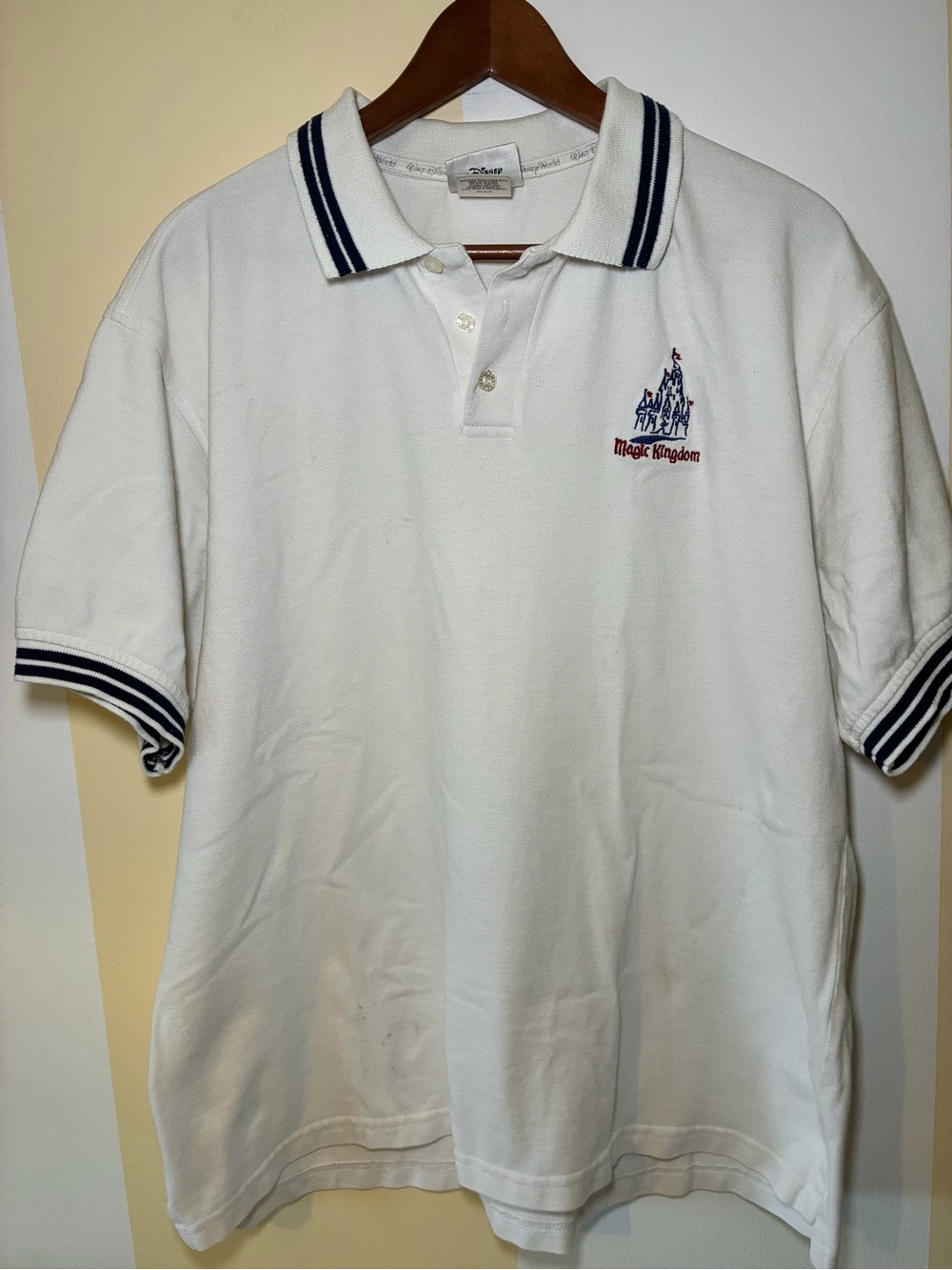 Vintage Disney World Magic Kingdom Polo Shirt White Castle Embroidered Large